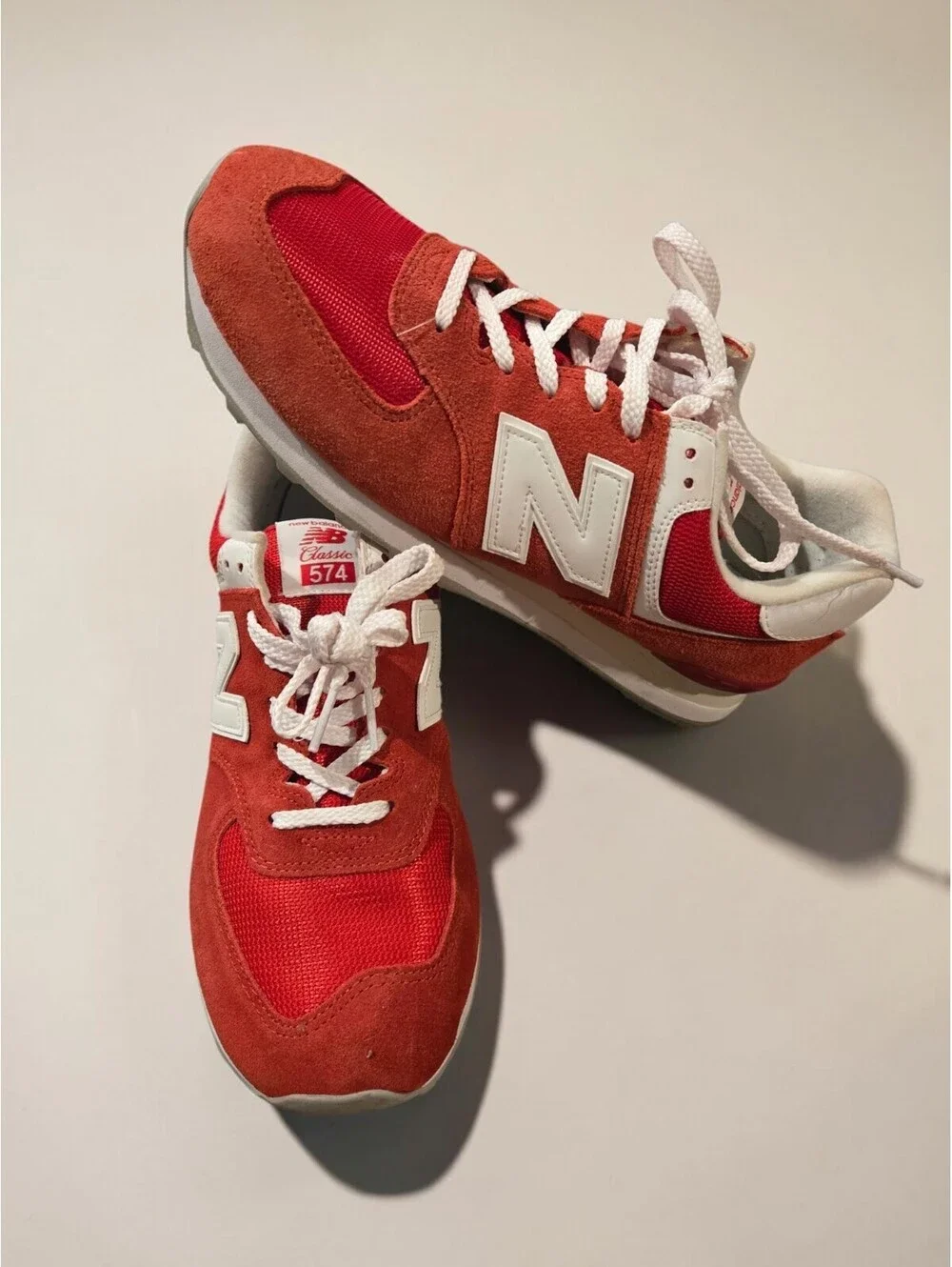 New Balance 574 Classic Red White ML574PI2 Men's 10.5 Suede Sneakers